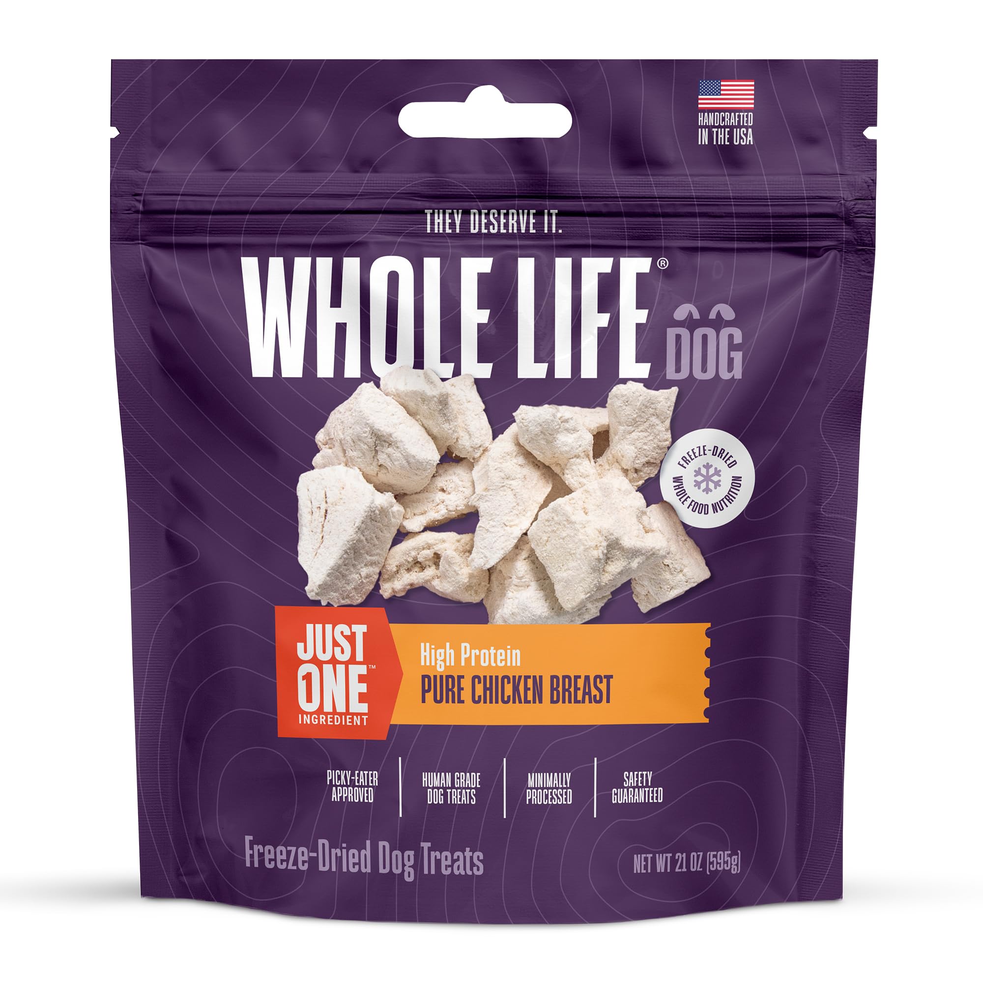 Whole Life Dog Just One Chicken Freeze Dried Dog Treats - Human Grade High Protein Food, Healthy Training Snacks, Freeze Dried Food Toppers, USA Made Natural Treats - 21 oz (Value Pack of 1)