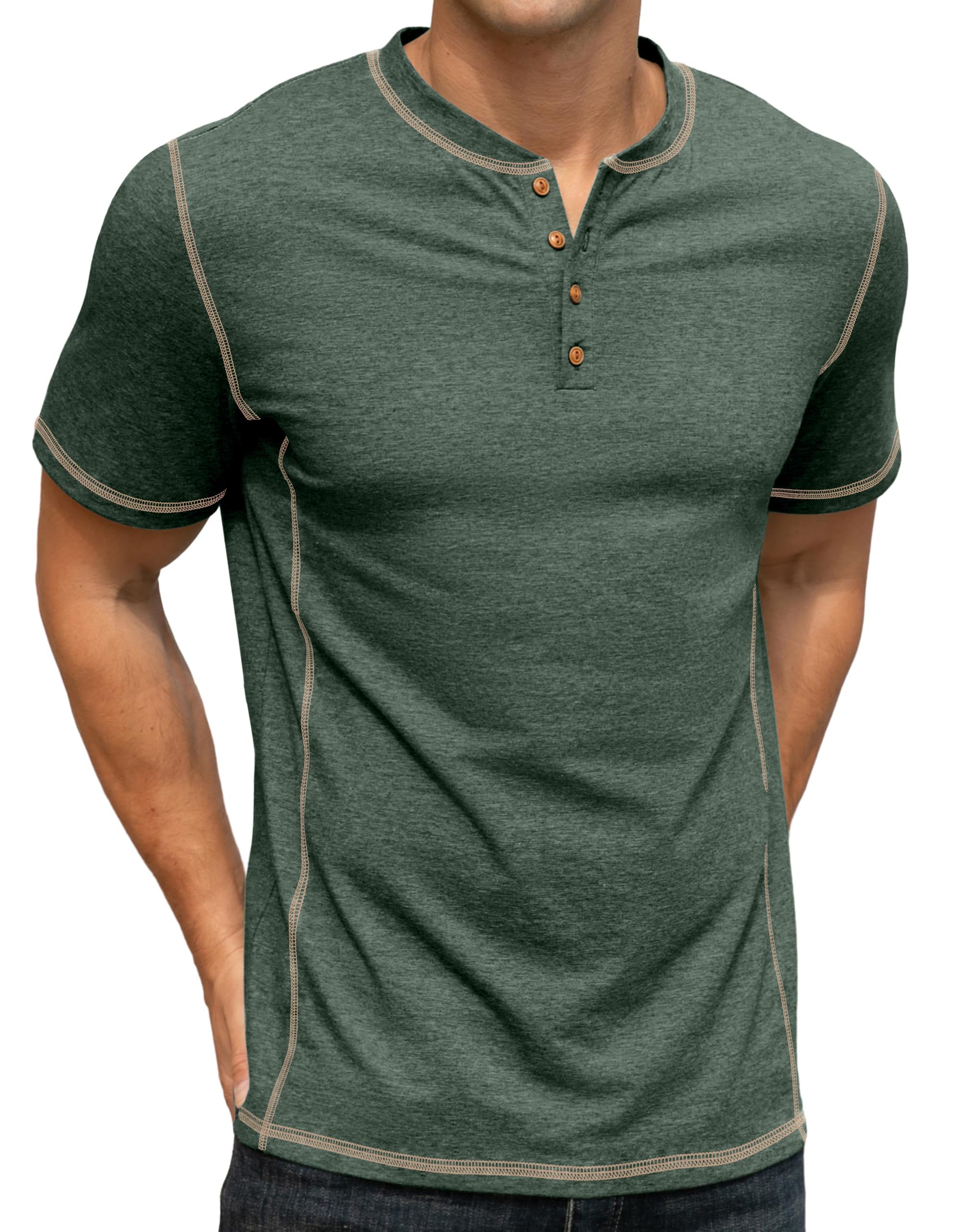 Mens Henley Shirts Casual Lightweight Summer T-Shirt Cotton Maverick Short Sleeve