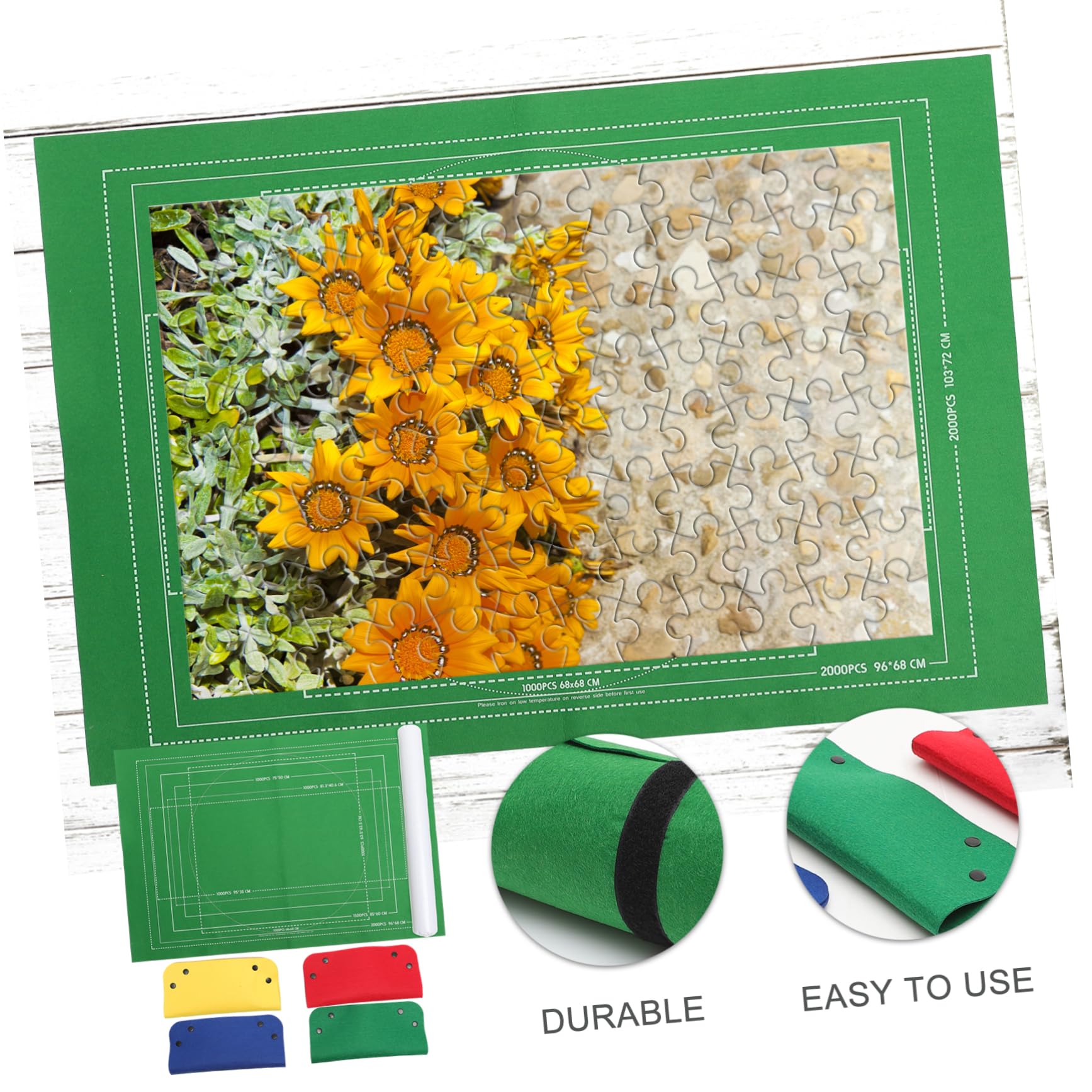 Toyvian Tappeto per Puzzle in Feltro Verde 3 Bande Fissante e Tubo Gonfiabile, Supporta Fino a 2000 Pezzi per Gioco Puzzle Adulti Colore Casuale