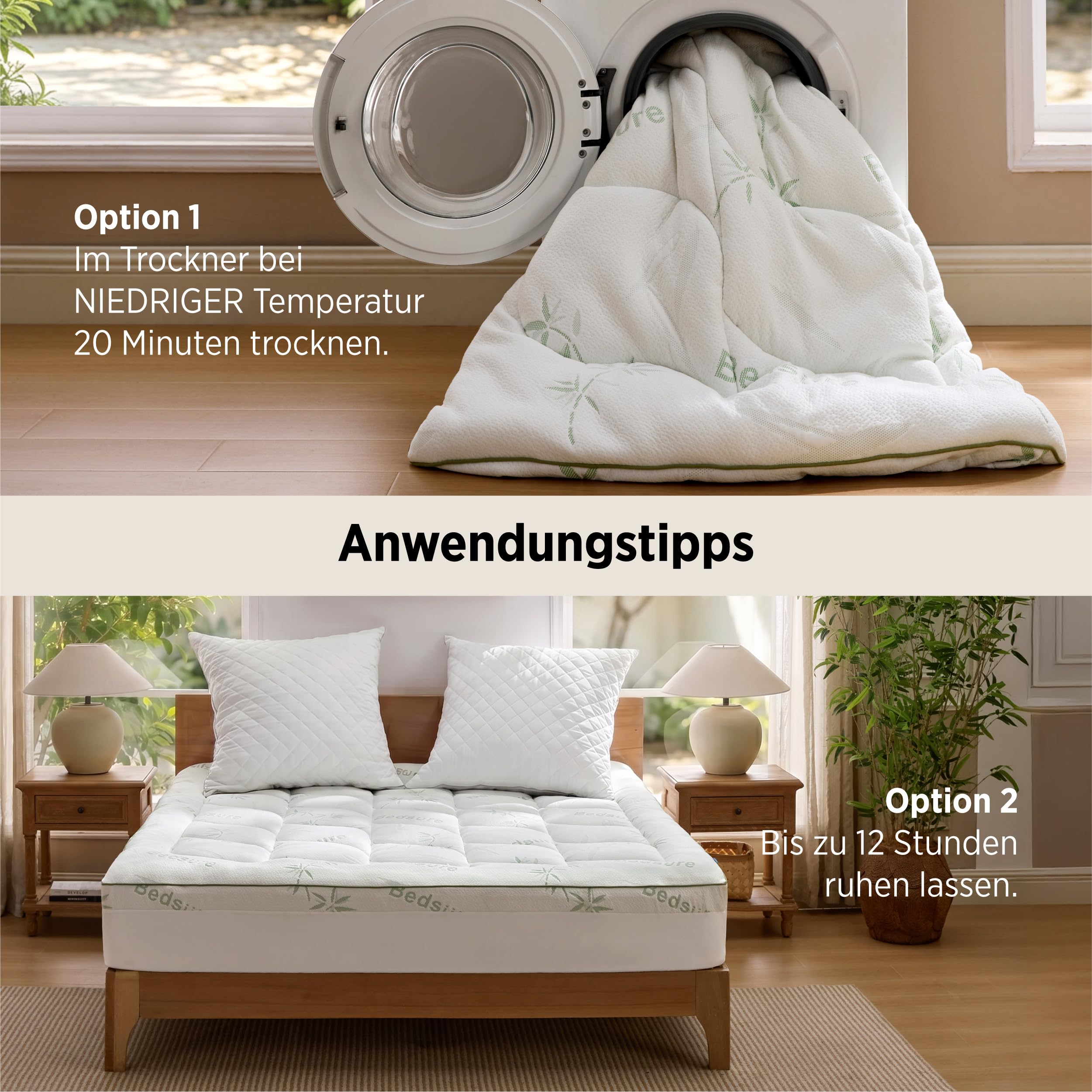 BEDSURE Matratzentopper 180x200 Matratzenschoner Bambus - Matratzenauflage 600GSM Gepolstert für bis 40 cm Höhe kühlend Atmungsaktiv Öko-Tex 100 Allergiker Geeignet bei Rückenschmerzen rutschfest