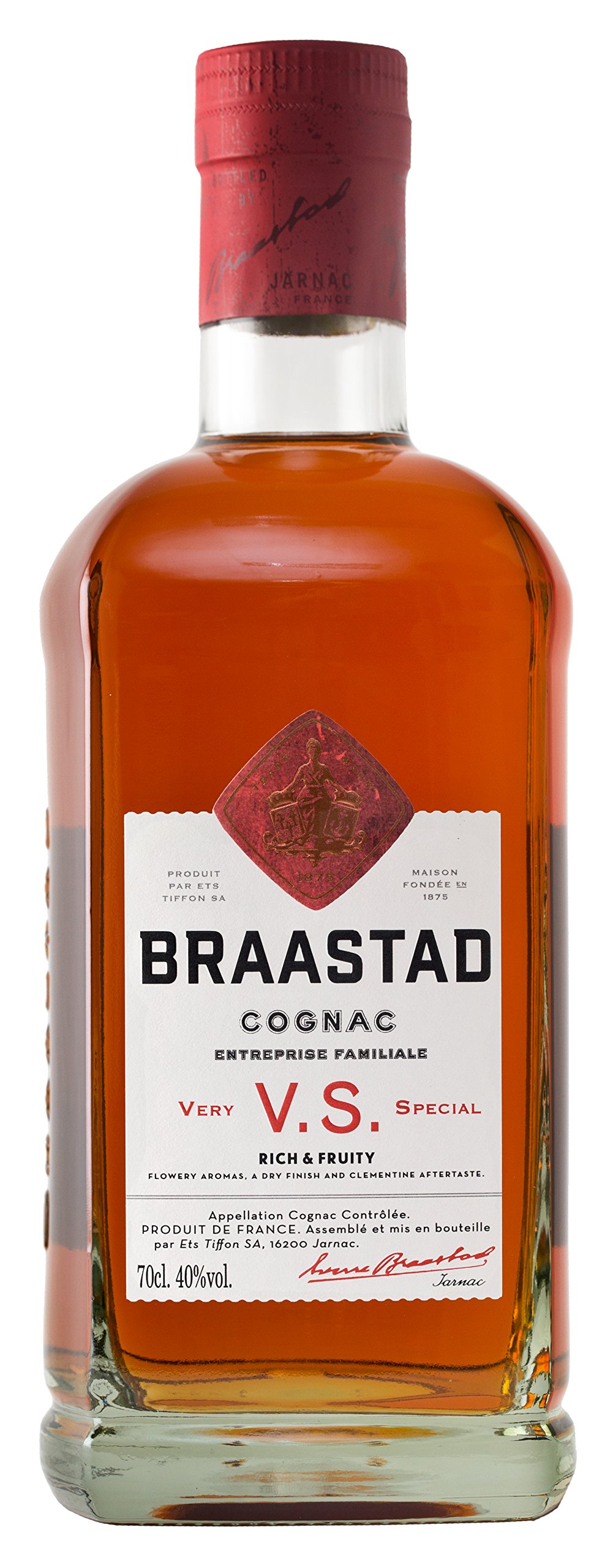 Braastad Cognac VS 40% vol. (1 x 0,7l) – Französischer Cognac mit frischem Charakter – Perfekt pur, in Cocktails, Aperitifs oder Longdrinks