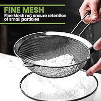 Vista 2 de Juego de 2 coladores de malla de acero inoxidable para cocina, colador redondo de malla fina de 5.5 pulgadas y colador cónico de malla fina de 3.4
