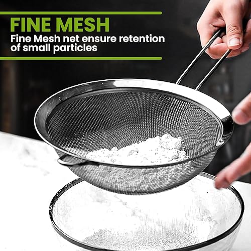 Miniatura 8 de Kafoor Colador grande de malla fina de 8 pulgadas con mango de goma termoplástica - Tamiz de malla fina de acero inoxidable - Ideal para colar