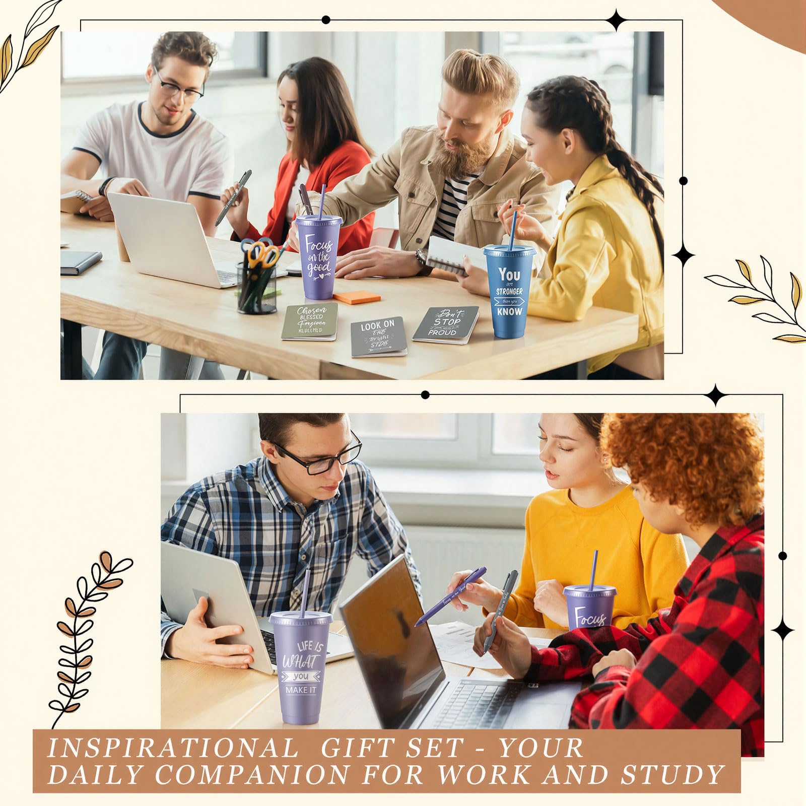 12 juegos/48 piezas de regalos inspiradores a granel para reconocimiento de empleados, vasos de plástico de 24 onzas, bolígrafos, cuadernos, llaveros, regalos para oficina, escuela, profesores
