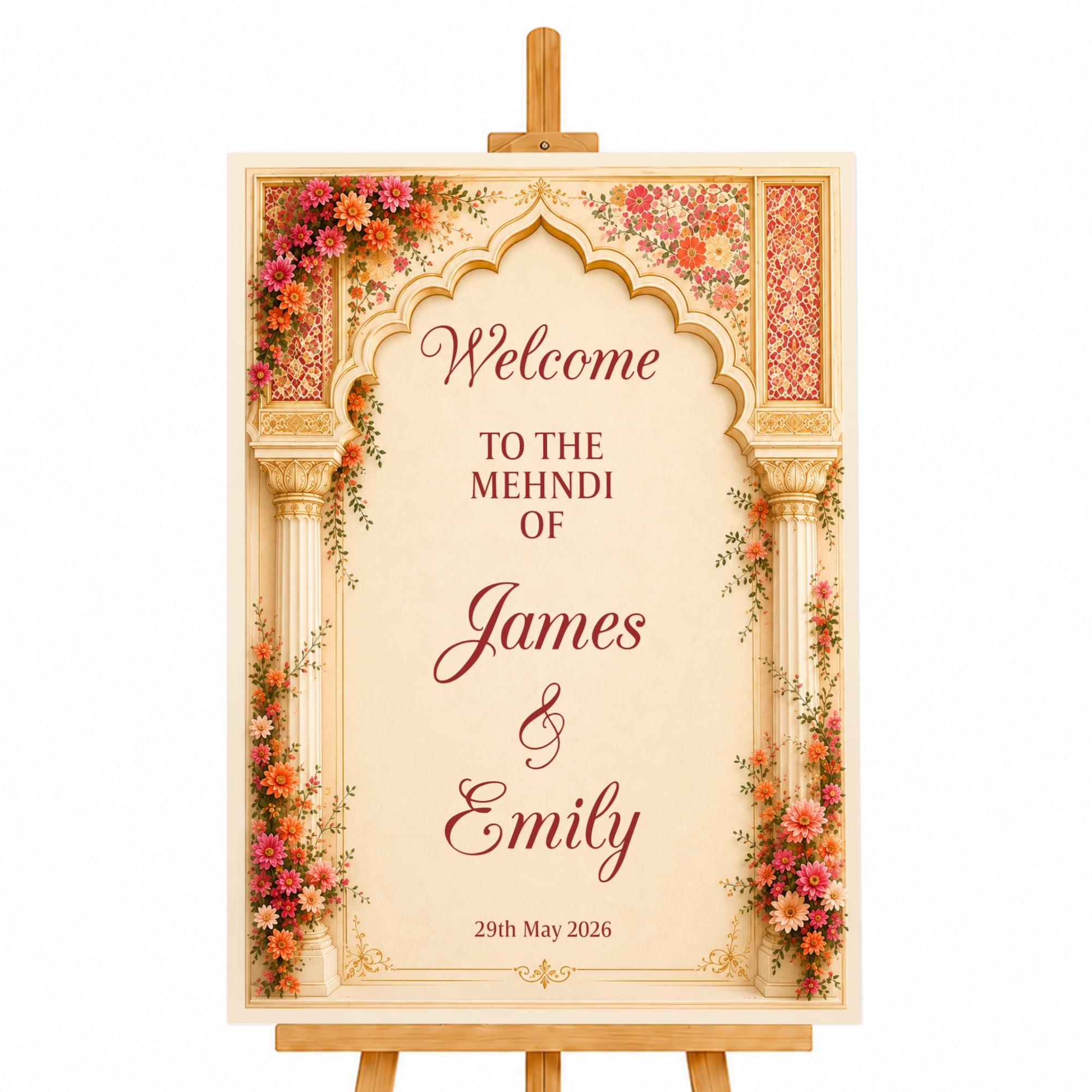 Personalised Mehndi Welcome Entrance Sign Board Custom Indian Wedding Party Decor A1 Foamex Board (Design 23)