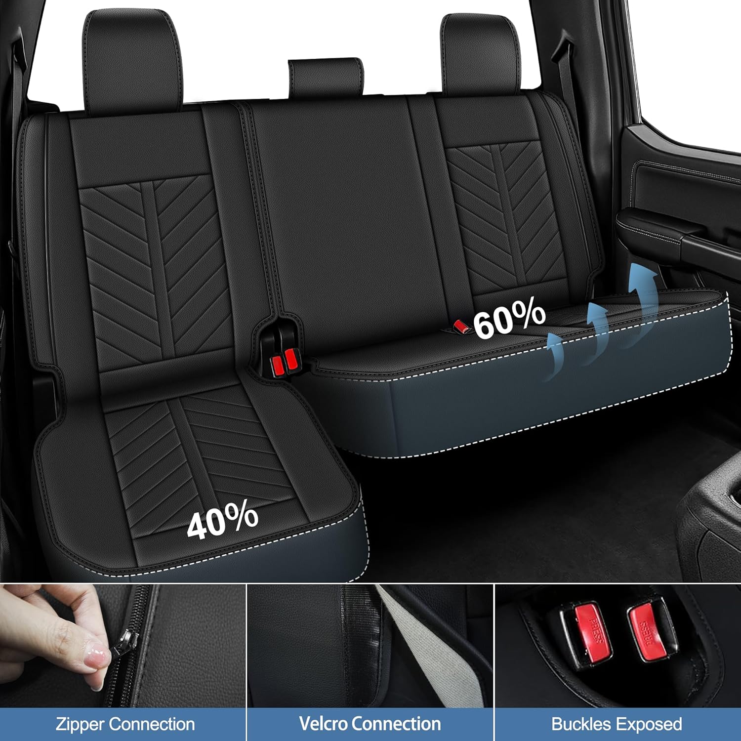 for Toyota Tacoma Seat Covers 2024 2025 2026 Custom Full Set Leather Waterproof Seat Cushions(5 Seats, Black)