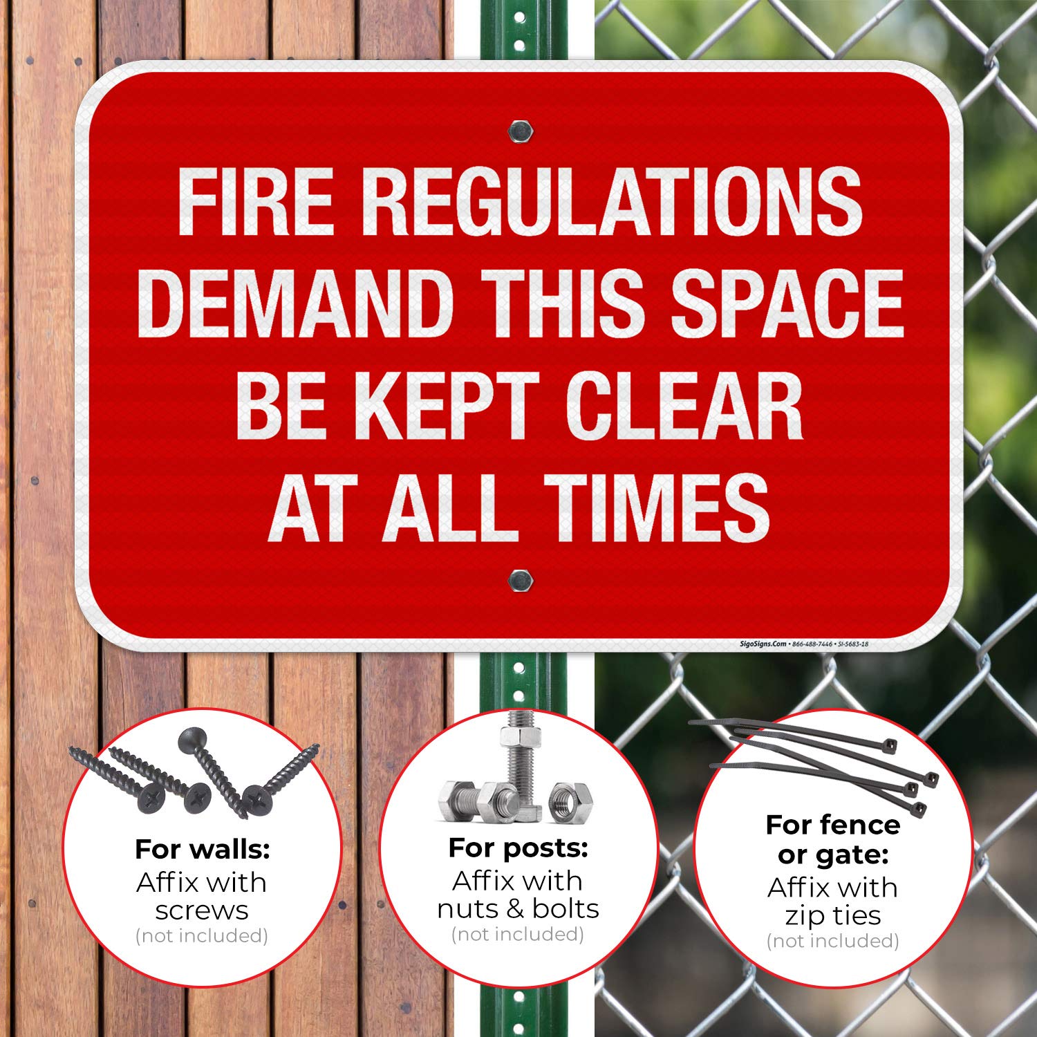 Fire Regulations Demand This Space Be Kept Clear at All Times Sign, Fire Safety Sign, 12x18 Inches, 3M EGP Reflective .063 Aluminum, Fade Resistant, Indoor/Outdoor Use, Made in USA