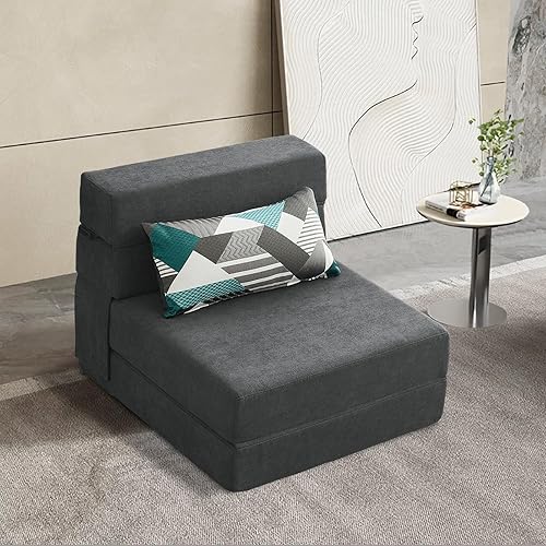 Miniatura 26 de ANONER - Sofá cama plegable, con almohada, tamaño individual, color gris claro Gris claro,Gris oscuro,Verde oscuro,Peluche gris oscuro