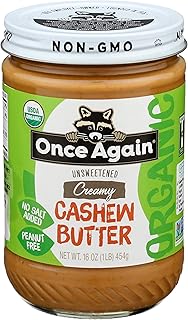 Once Again Organic Creamy Cashew Butter, 16oz - Unsweetened - USDA Organic, Gluten free Certified, V