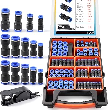 170PCS Quick Connect Air Hose Fittings Kit,1/8"1/4"3/8"1/2"5/16" NPT Push to Connect Fittings,Nickel Plated Pneumatic Quick Connect Fittings Set for Air Compressor,Automotive,Industrial,Air Systems