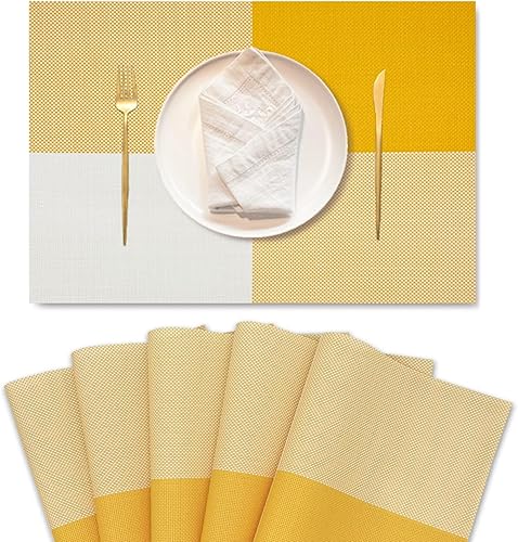 Juego de 6 manteles individuales de PVC resistentes al calor, lavables, manteles individuales de doble cara fáciles de limpiar, adecuados para mesa