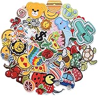 Harsgs 60PCS Random Assorted Embroidered Iron-On Patches - Vivid Colors, Sew-On DIY for Clothes, Hats, Bags, Jeans