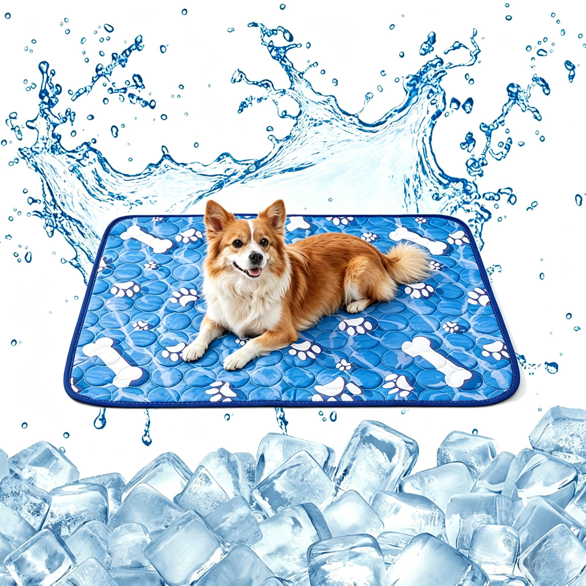 Embhlitfe Pet Cooling Mat for Dogs and Cats,Blue Ice Silk Pet Cool Mats for Dogs Cooling Pad for Dogs Cooling Blankets,Washable Self Cooling Bed for Dogs Pets Cats in Hot Summer (XL)