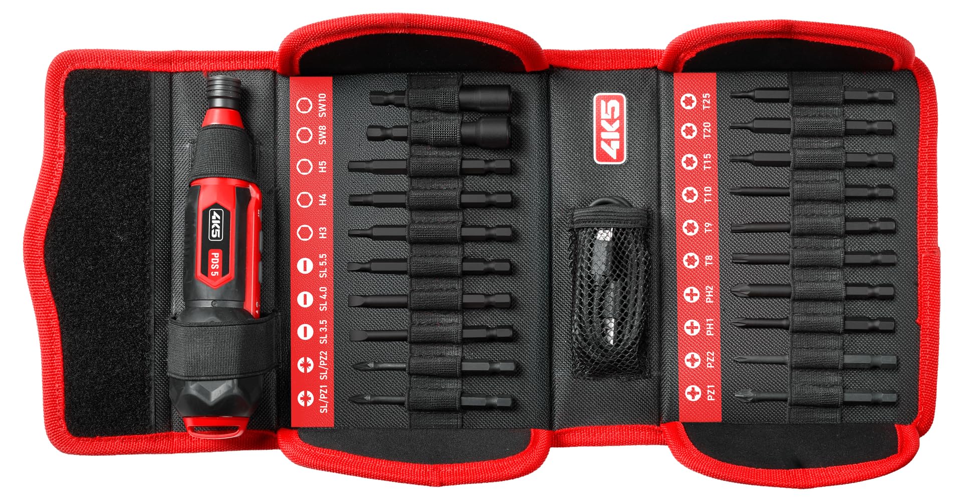 Destornillador eléctrico PDS 5 Pro Pack 20 Bitset (75 mm) | Batería USB-C, par ajustable, soporte de puntas de 1/4 pulgadas, iluminación LED, incluye bolsa plegable