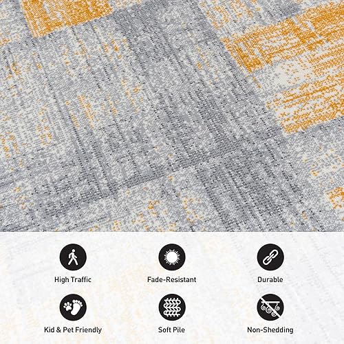 Miniatura 4 de Rugshop Alfombra suave de diseño envejecido contemporáneo, 5 x 7 pies, color amarillo