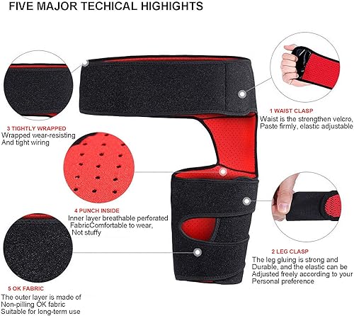 Miniatura 2 de Soporte de ingle, soporte de compresión de cadera, soporte antideslizante ajustable para muslo, soporte para la ingle para hombres y mujeres,