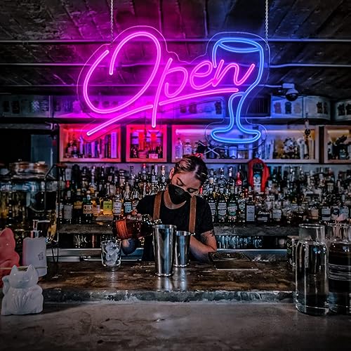 Miniatura 2 de Letreros de neón abiertos para decoración de pared de 16.5 pulgadas, letrero de neón con barra LED con interruptor remoto para bares, tiendas,