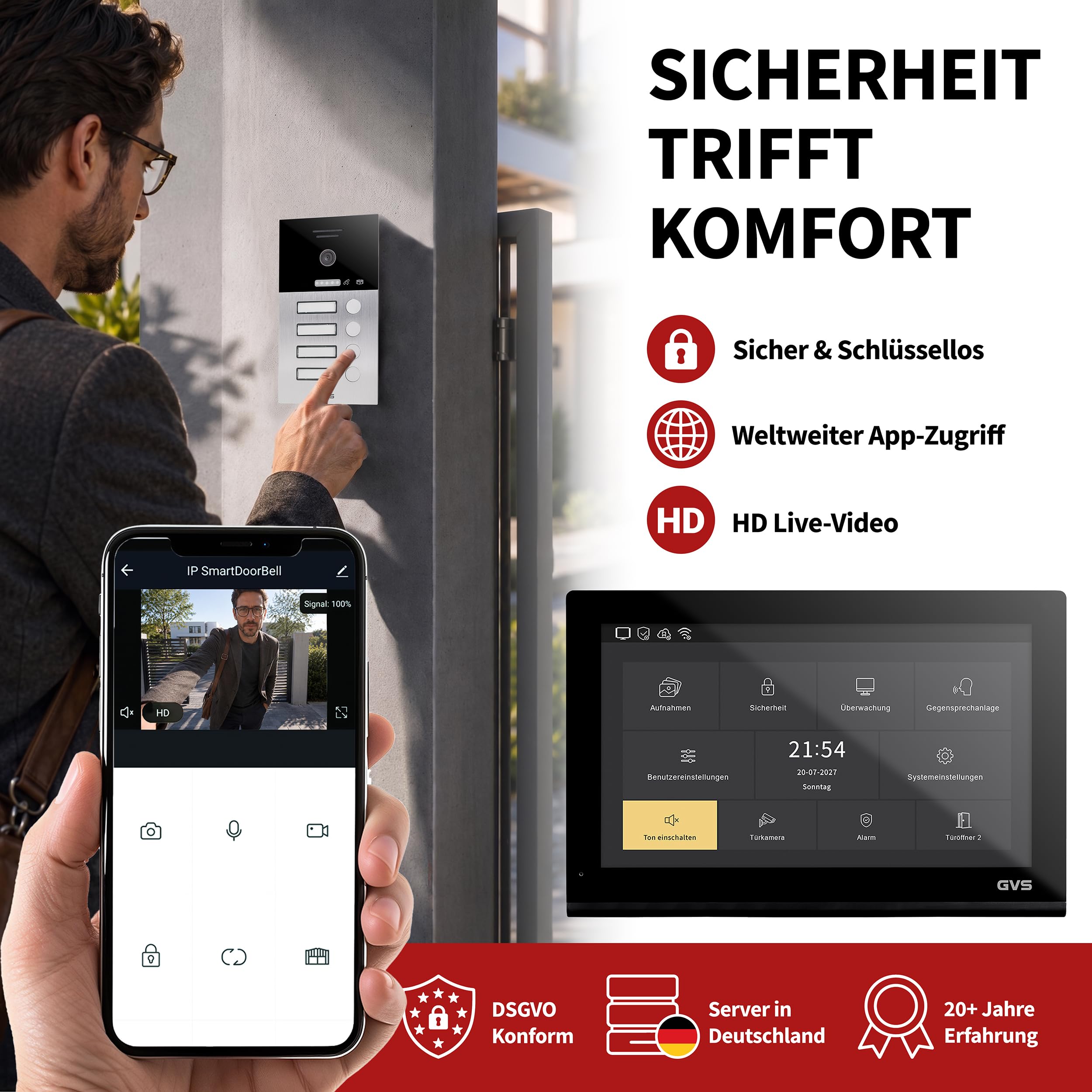 GVS IP Video Türsprechanlage mit Türöffner - 4x7 Monitor & App