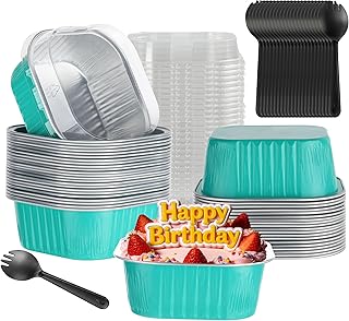 30PC 10oz Square Cake Pans with Aluminum Foil Lids for Baking & Party, Blue