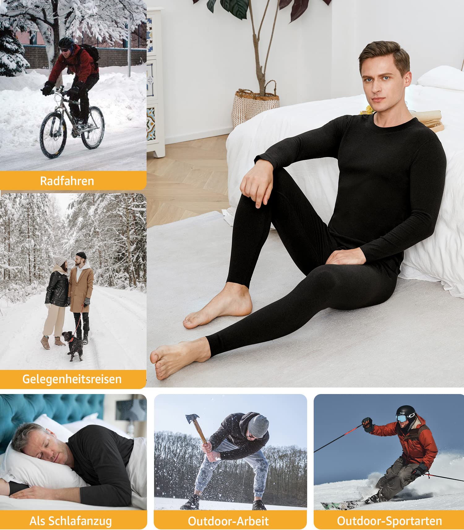 INNERSY sous Vetement Thermique Homme Manches Longues Ensemble Haut et Bas Thermiques Ski Hiver Automne