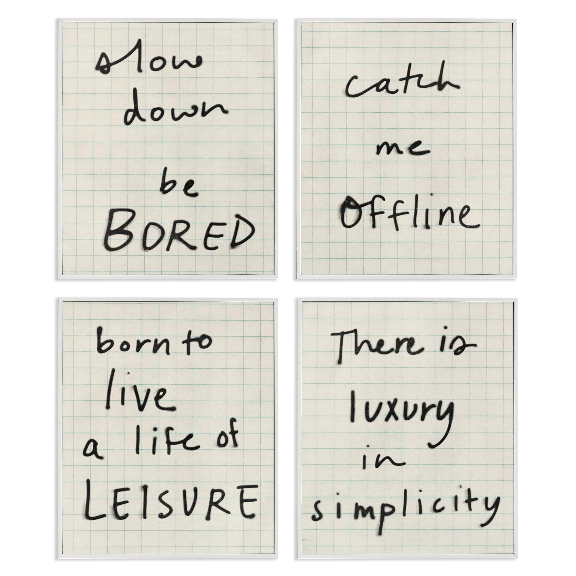 Stupell Industries Coastal White (Textured) Bored Scrawl Sayings Typography, 11 X 14 Inch Framed Giclée Print Set