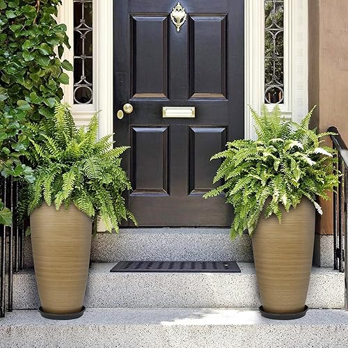 Miniatura 7 de Lucieblessdesign Juego de 2 macetas altas de 21 pulgadas de alto para interiores y exteriores, para porche delantero, maceta grande con orificio de