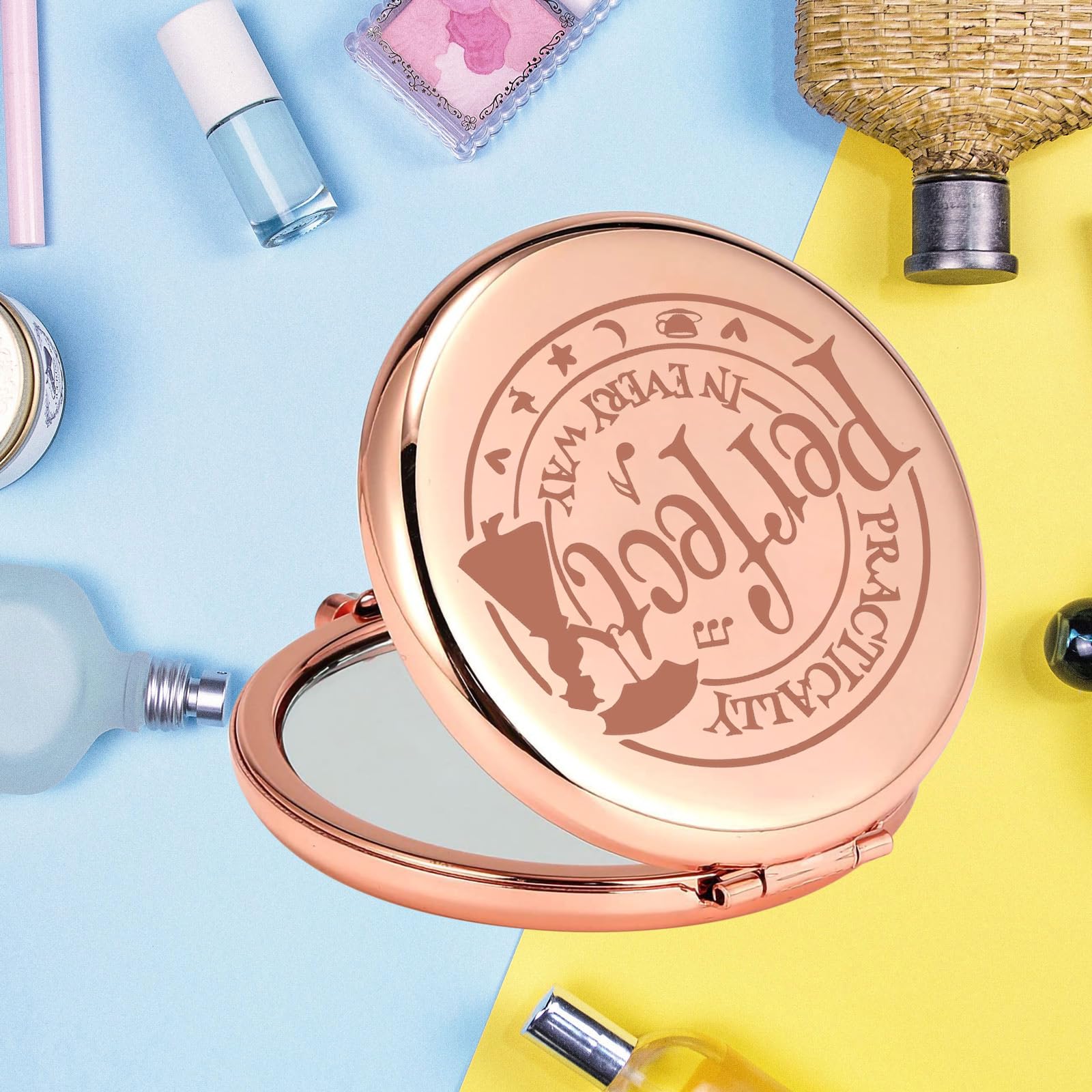 KEYCHIN Mary Qoute Pocket Mirror Mary Fans Gift Practically Perfect in Every Way Umbrella Compact Mirror for Women Girls (Practically Perfect Mirror-S) (Perfect RG)