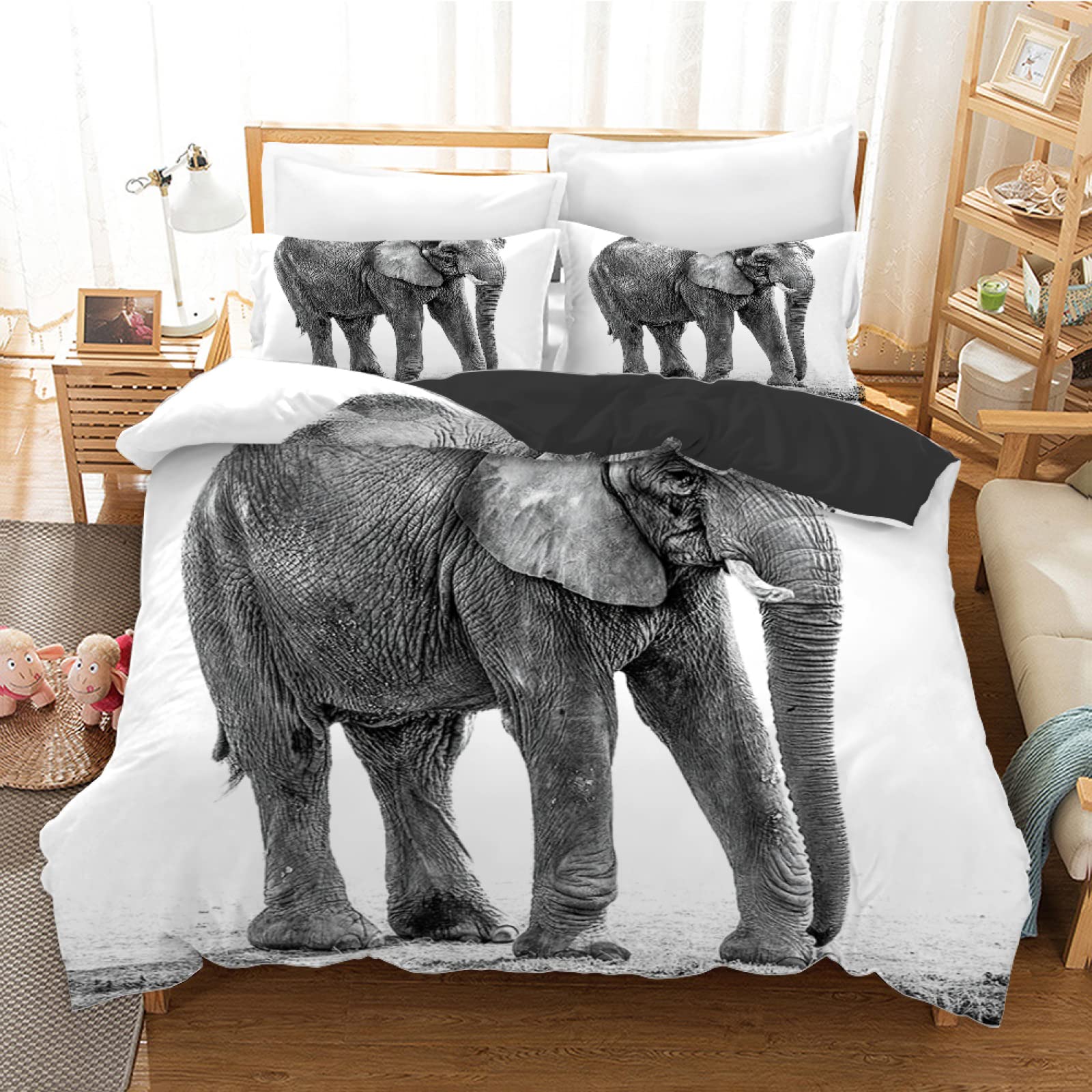 Housse de couette 90x190 enfant éléphant blanc idéale pour illuminer la chambre ado