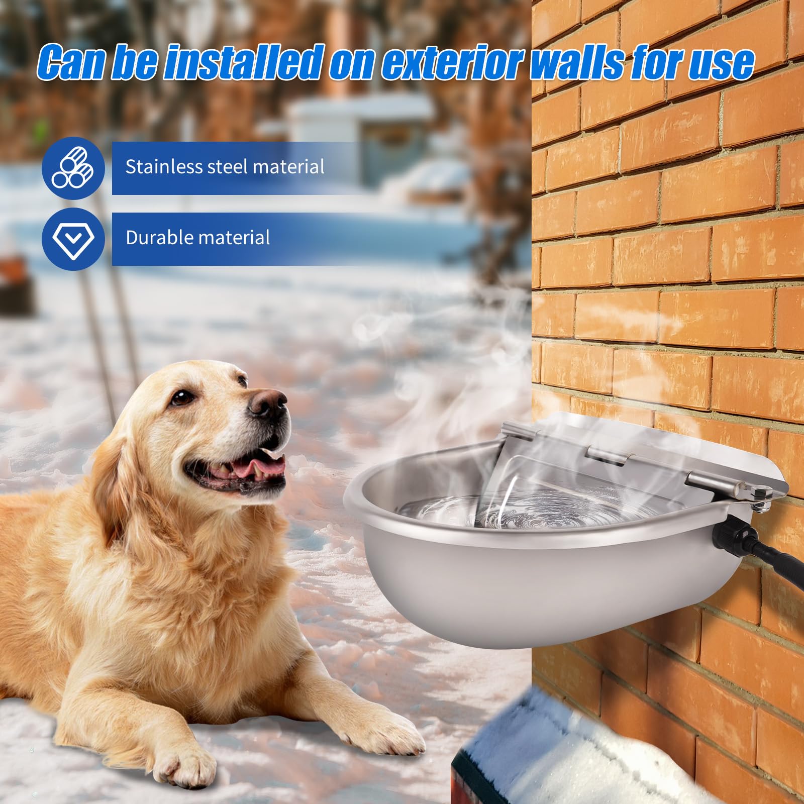 Cuenco de agua con calefacción para perros, gatos al aire libre, raza grande, dispensador automático de agua para perros, llenado automático, cuenco de agua calentado para mascotas, bebedero exterior