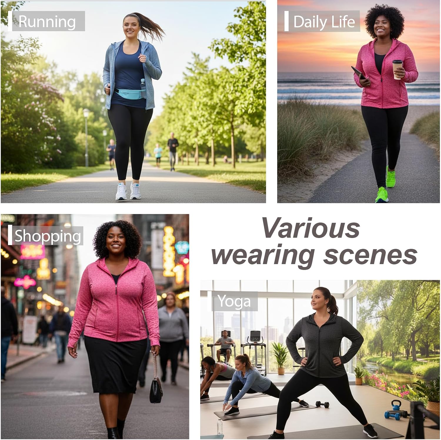 Womens Plus Size Lightweight Workout Zip Up Jackets Stretch Athletic Running Hoodie Jackets with Thumb Holes