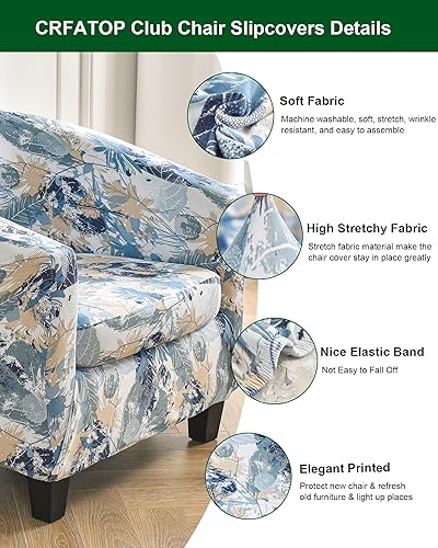 Miniatura 4 de CRFATOP Fundas para silla de club de 2 piezas, fundas para sillón de bañera, fundas de sillón con estampado suave y redondo para silla de sofá,