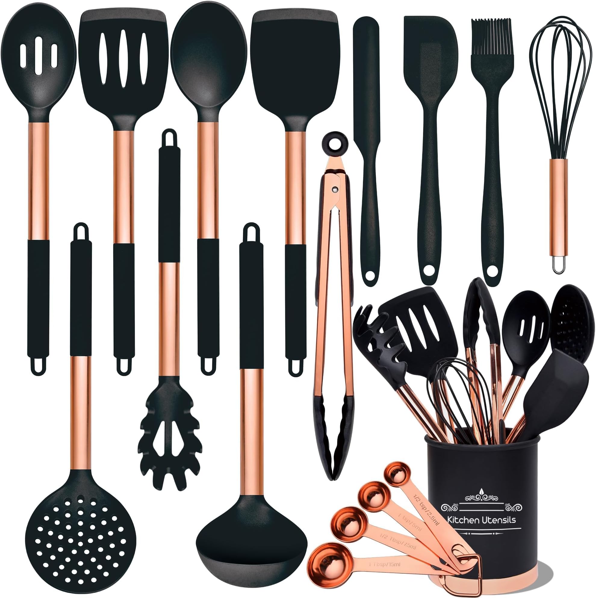 BBN Silicone Cooking Utensils Set, Kitchen Utensils Set, 17 Pcs Rose Gold Kitchen Accessories, Silicone Kitchen Utensils Set with Holder, Nonstick Heat Resistant Kitchen Utensils Use for Cooking