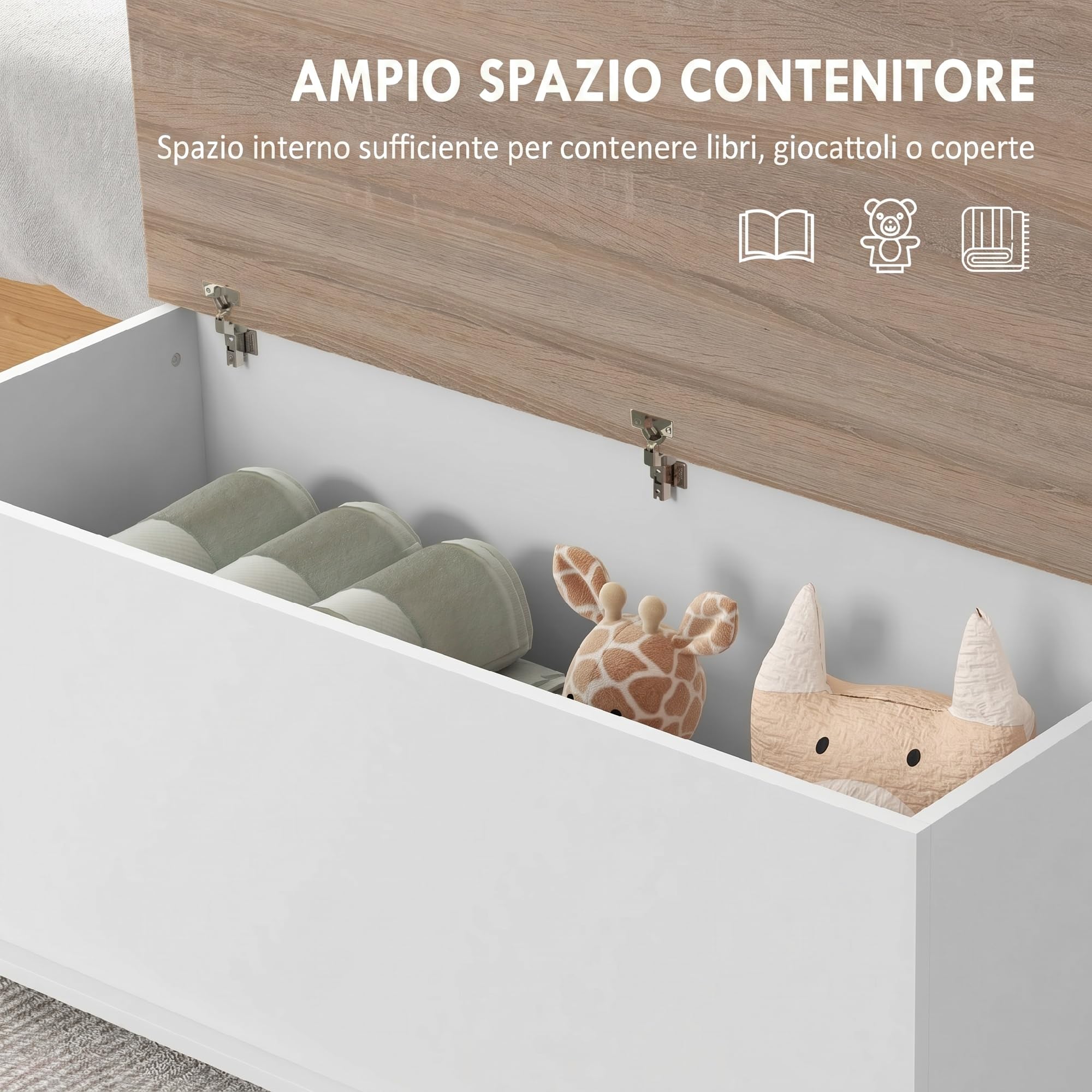 HOMCOM Baúl de Almacenaje Bisagra de Seguridad 100x40x40 cm Roble y Blanco | Banco de Almacenaje, Estilo Moderno, para Pasillo Dormitorio Salón
