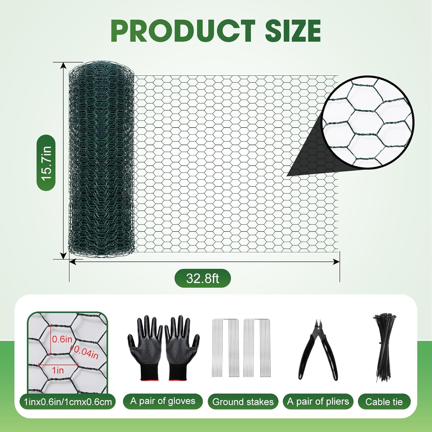 Chicken Wire for Floral Arrangements,16 in x 32.8 ft Green Chicken Wire Mesh Roll, Galvanized Hexagonal Floral Chicken Wire Garden Netting for Outdoor Plants, Chicken Wire Fencing for Poultry, Garden