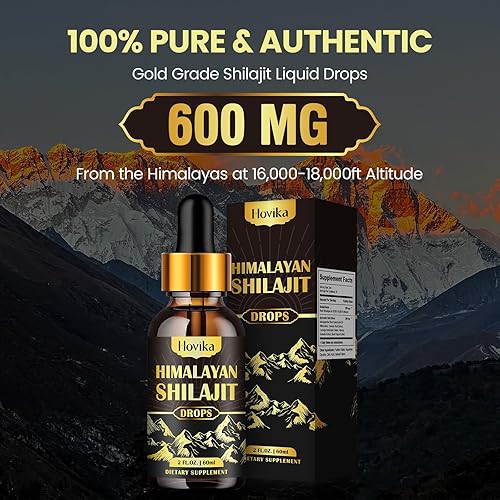 Miniatura 2 de Suplemento de resina Shilajit pura del Himalaya, gotas líquidas Shilajit de 600 mg de Shilajit dorado con ácido fúlvico y más de 85 minerales traza,