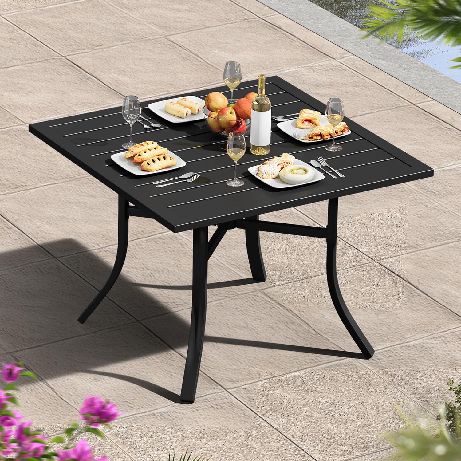 YITAHOME Patio Table, 37" Square Outdoor Patio Dining Table with 1.57" Umbrella Hole E-Coating, Metal Outdoor Dining Table Perfect for Lawn Backyard Garden, Black