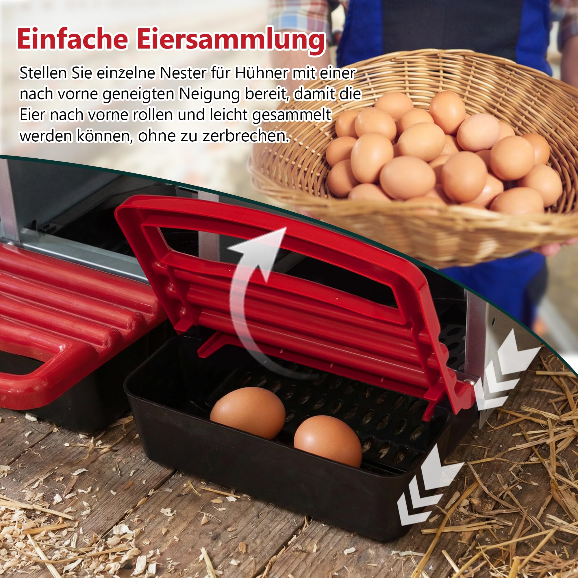 Thanaddo Legenest für Hühner aus Metall mit Lüftungslöchern und geneigtem Boden, 3 Abteilungen Hühnernest hühnerhaus für gelegte Eier zum Aufhängen, LxBxH 81 x 48 x 53,4 cm, Rot