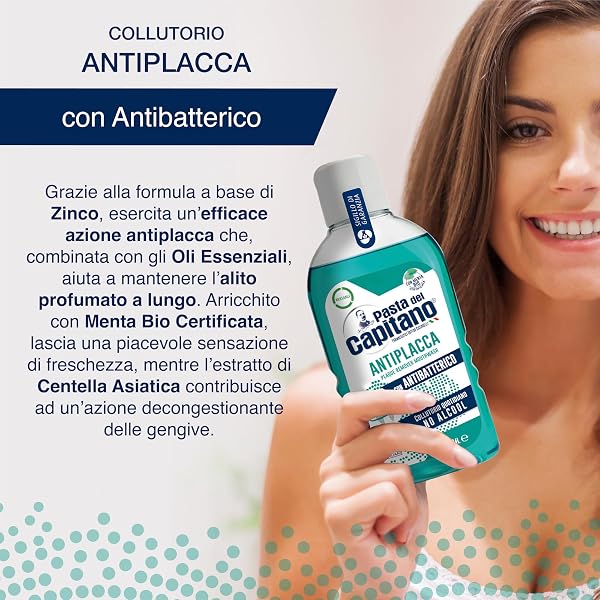 Pasta del Capitano, Collutorio Antiplacca, Collutorio Quotidiano Senza Alcool, Esercita un'Efficace Azione Antiplacca, Con Antibatterico, 100% Made in Italy, Flacone da 400 ml - 2