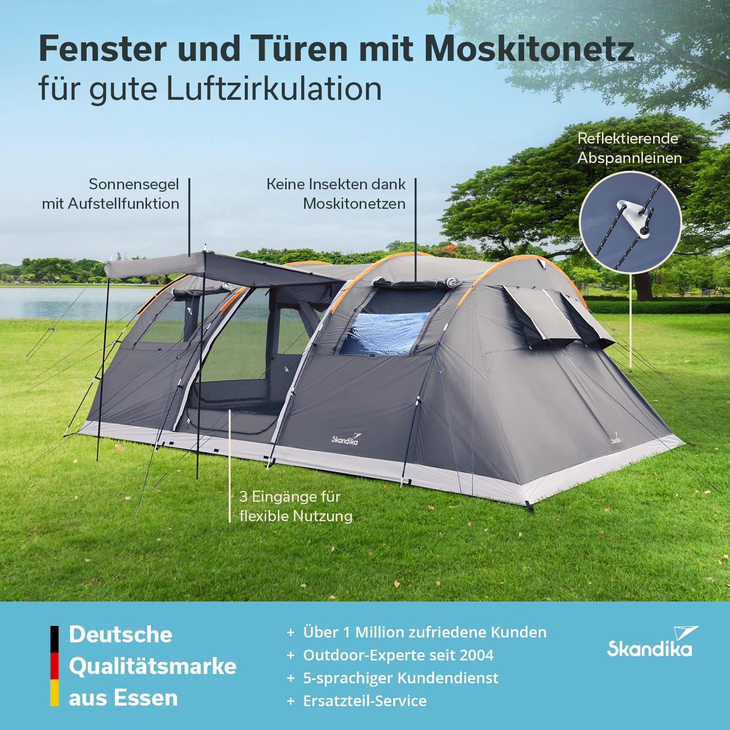 Skandika Gotland 6 Protect - tende da campeggio familiare - zanzariera - 540 x 450 cm - Pavimento cucito - Colonna d`acqua 5000mm