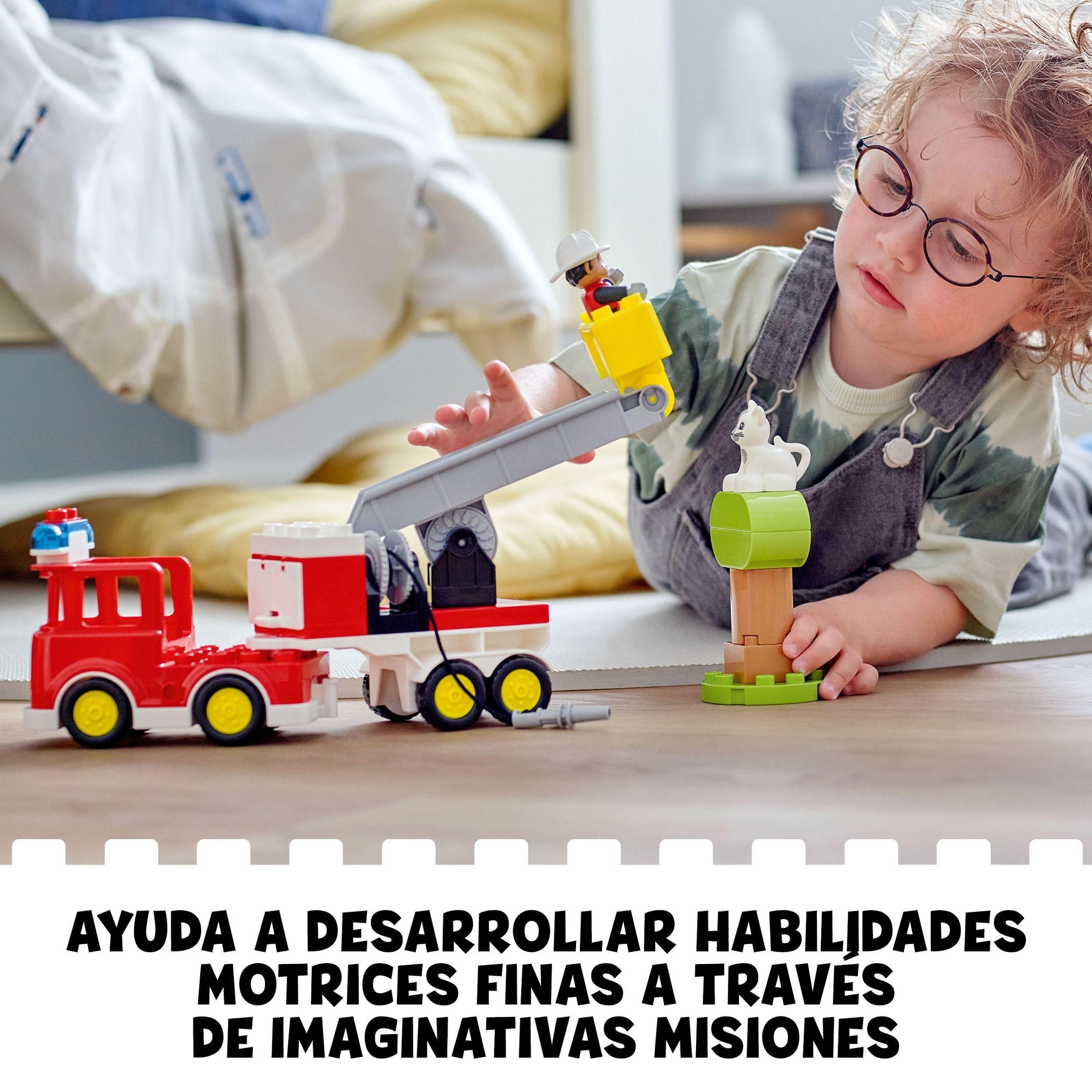 Lego Duplo Rescate Camión de Bomberos de Juguete - Juego Educativo para Niños y Niñas de 2+ Años - Vehículo con Luz y Sonido, Figuras de Bombero y Gato - Idea de Regalo 10969