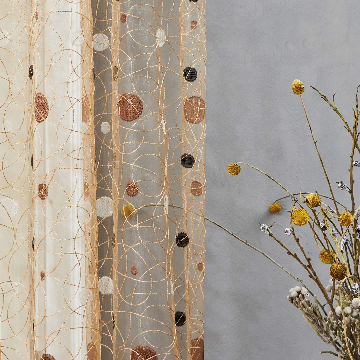 HM&DX 2 Tende In Tulle Trasparenti Con Ricamo Pavone - Blu, 100x270 Cm (Occhielli)