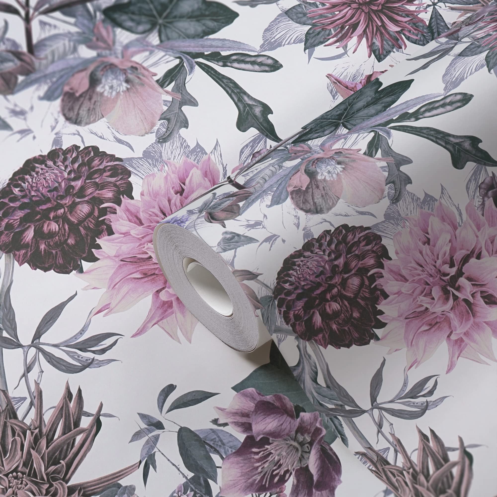 Papier peint non tissé pour masquer mur abîmé tapisserie fleurs violet