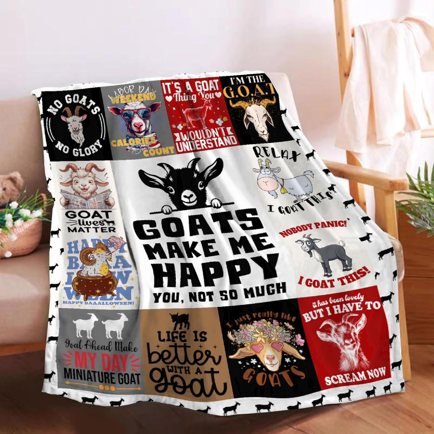 Goats Plush Blanket Gift for Boy Girl, Goats Fleece Throw Blanket Decor Soft Flannel Lightweight Quilt for Couch Sofa 50x40In for Child/Kids
