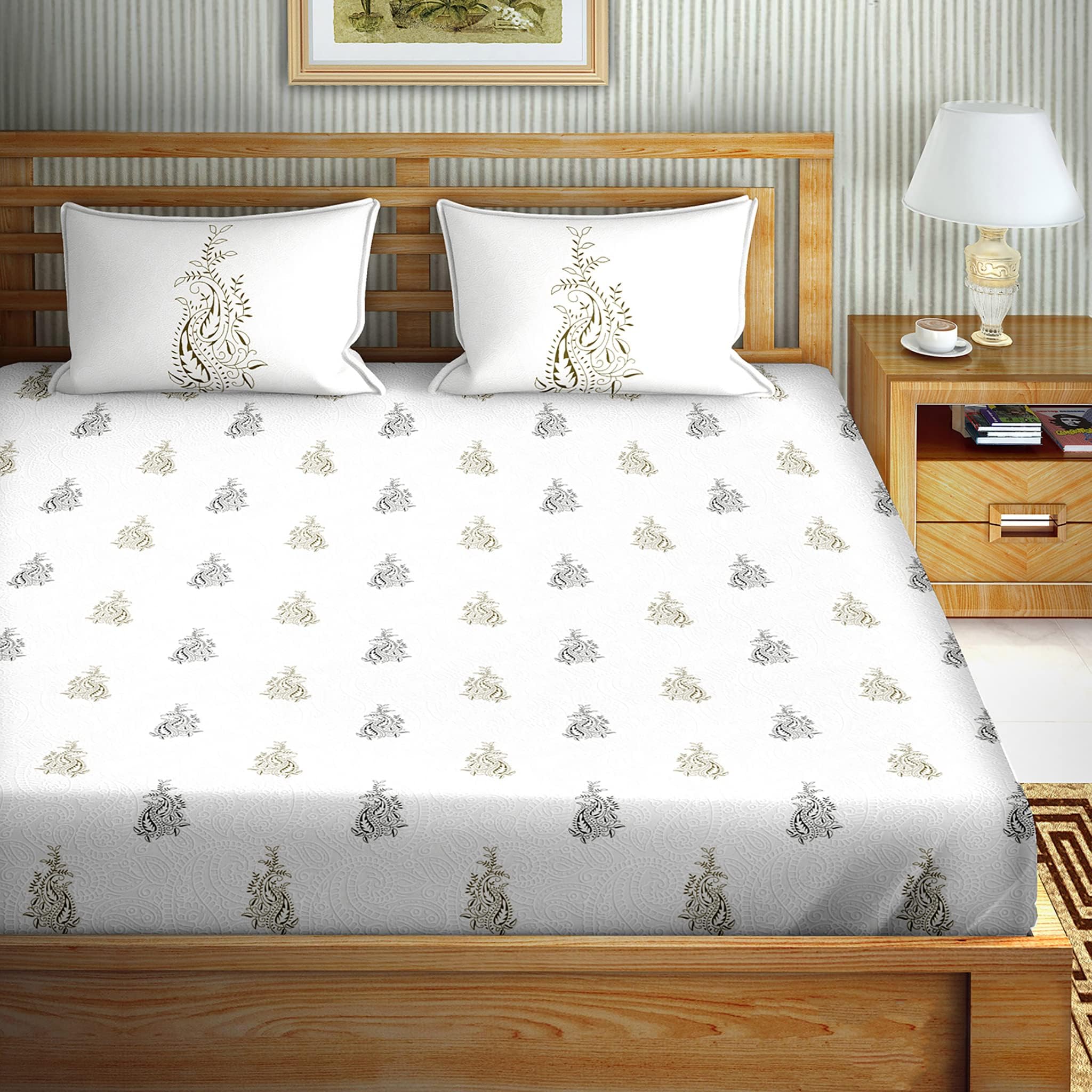 Bella Casa 180 TC Cotton King Size Double Bedsheet Set with 2 Pillow Covers - Grace Collections