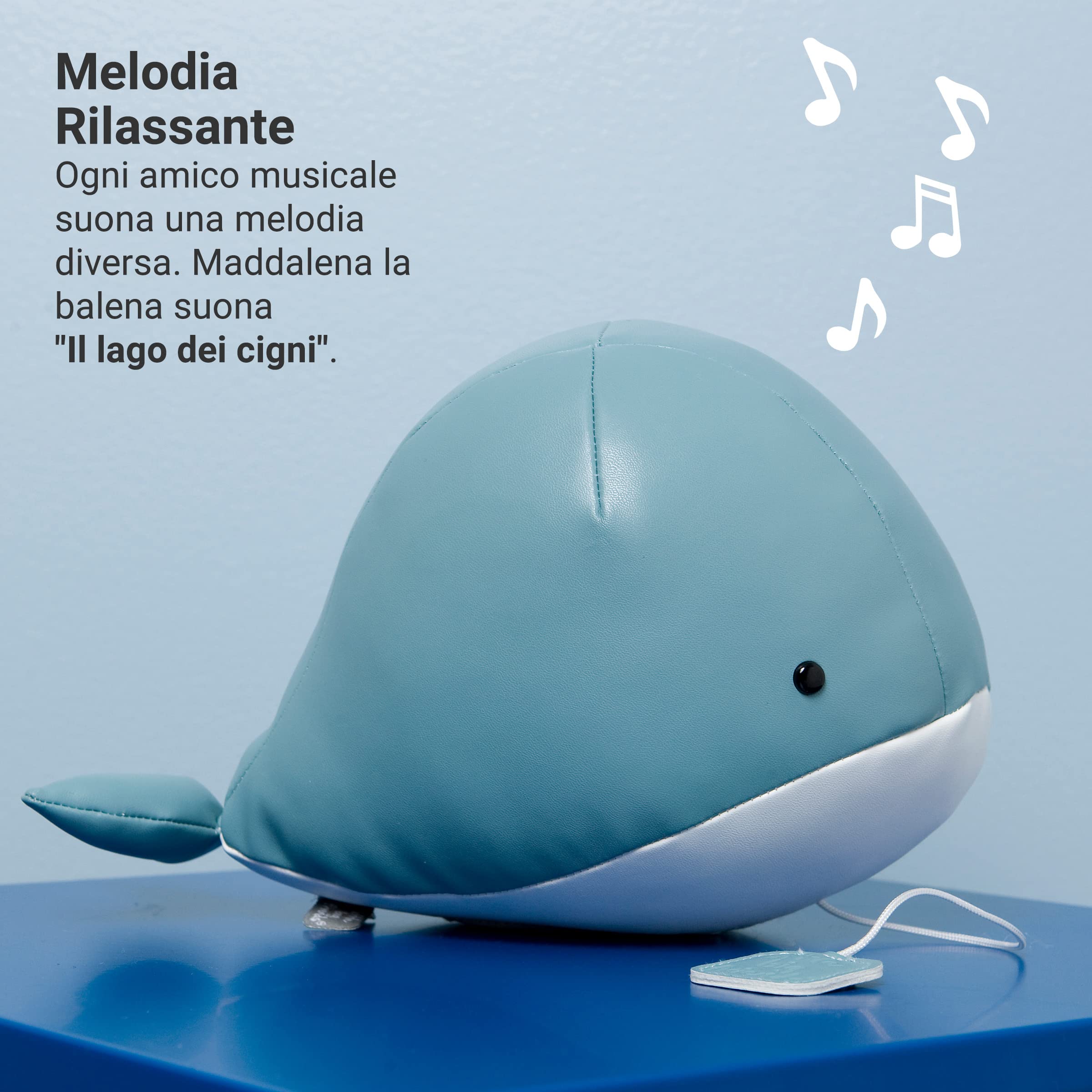 Little Big Friends peluche musicale a carica | Pupazzo tira-cordicella con ninna nanna | Morbido, facile da pulire, per neonati | Sostiene udito e motricità fine | Madelaine la Balena - 5