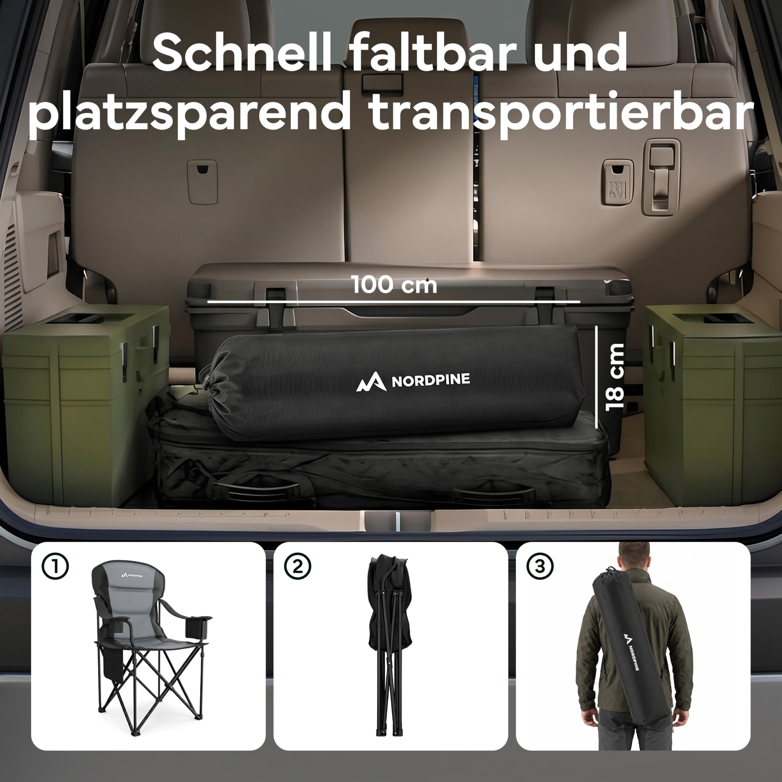 Campingstuhl faltbar bis 250 kg – Stabiler Klappstuhl Camping mit Kühltasche & Getränkehalter – Premium Polsterung & XXL Sitz – Robust & Bequem – Angelstuhl Gartenstuhl inkl. Tragetasche