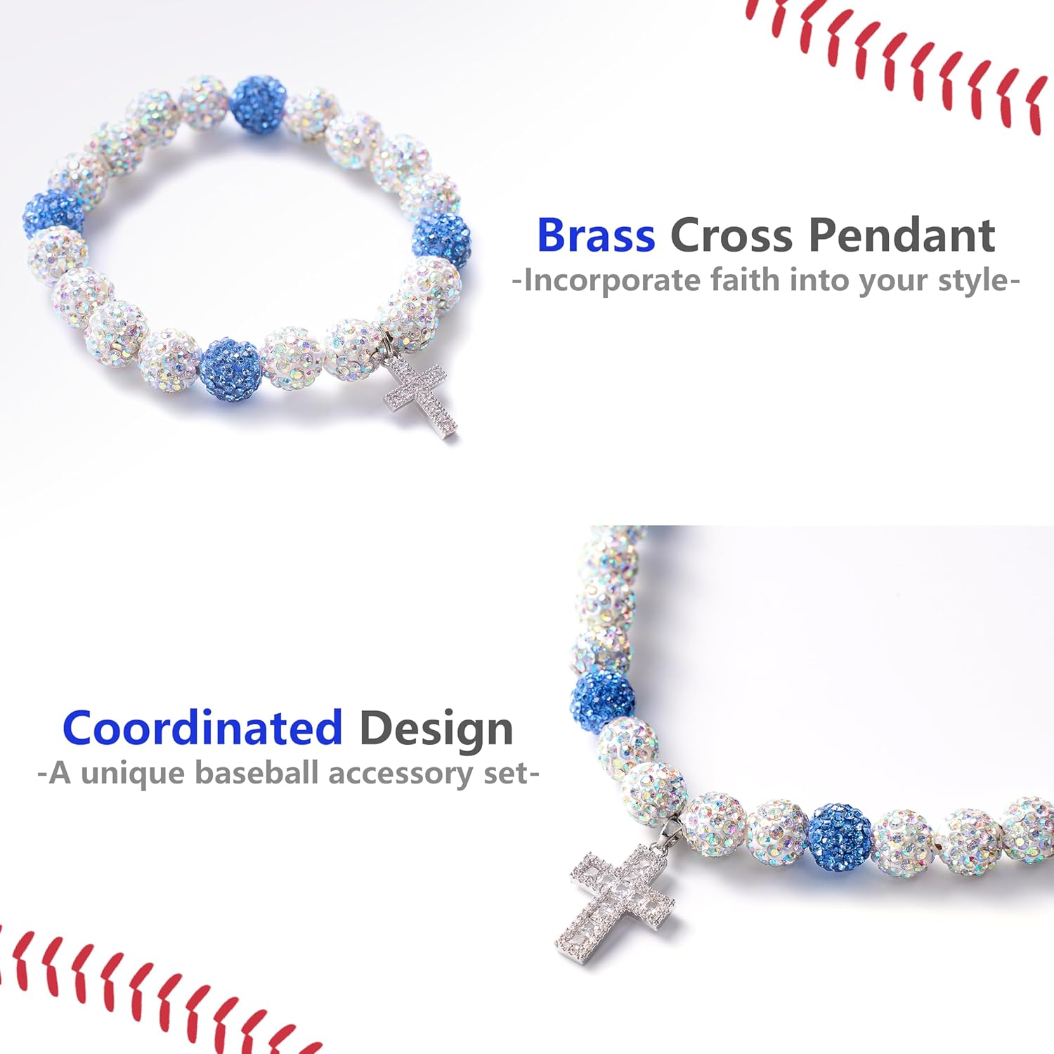 Baseball Necklace 18in Baseball Fan Chain Pollyanna Cross Necklace for Men Women Sparkle Rhinestone Drip Christian Jewelry - Image 4