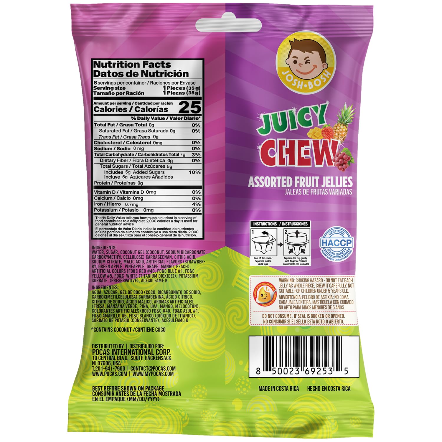 Josh Bosh Juicy Chew Assorted Fruit Jellies 6-Pack – Various Fruity Flavors, 8 Individual Cups per 9.87 Oz Bag