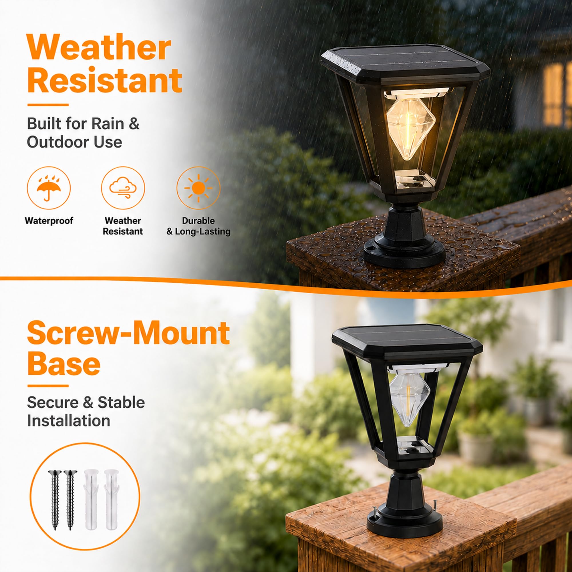 Alighting Solarleuchte für Zaunpfosten mit Dämmerungssensor – LED Solarlampe für Außen, Wasserdicht, Schwarze Gartenleuchte ohne Glas, ideal für Säulen, Terrasse, Einfahrt