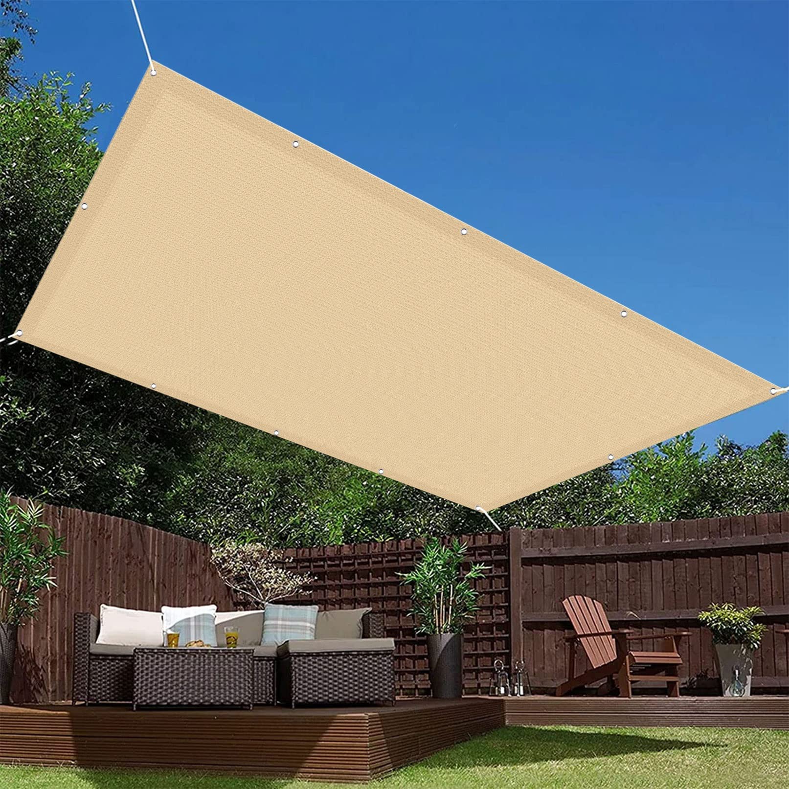 Auvent d'ombre anti-UV 3.5 x 5 m en toile respirante jaune avec corde de fixation pour balcon